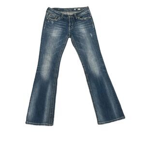 Miss Me 30 30x32 JW4288B9  Blue Denim Boot Jeans Jewel Flap Back Pockets Stretch
